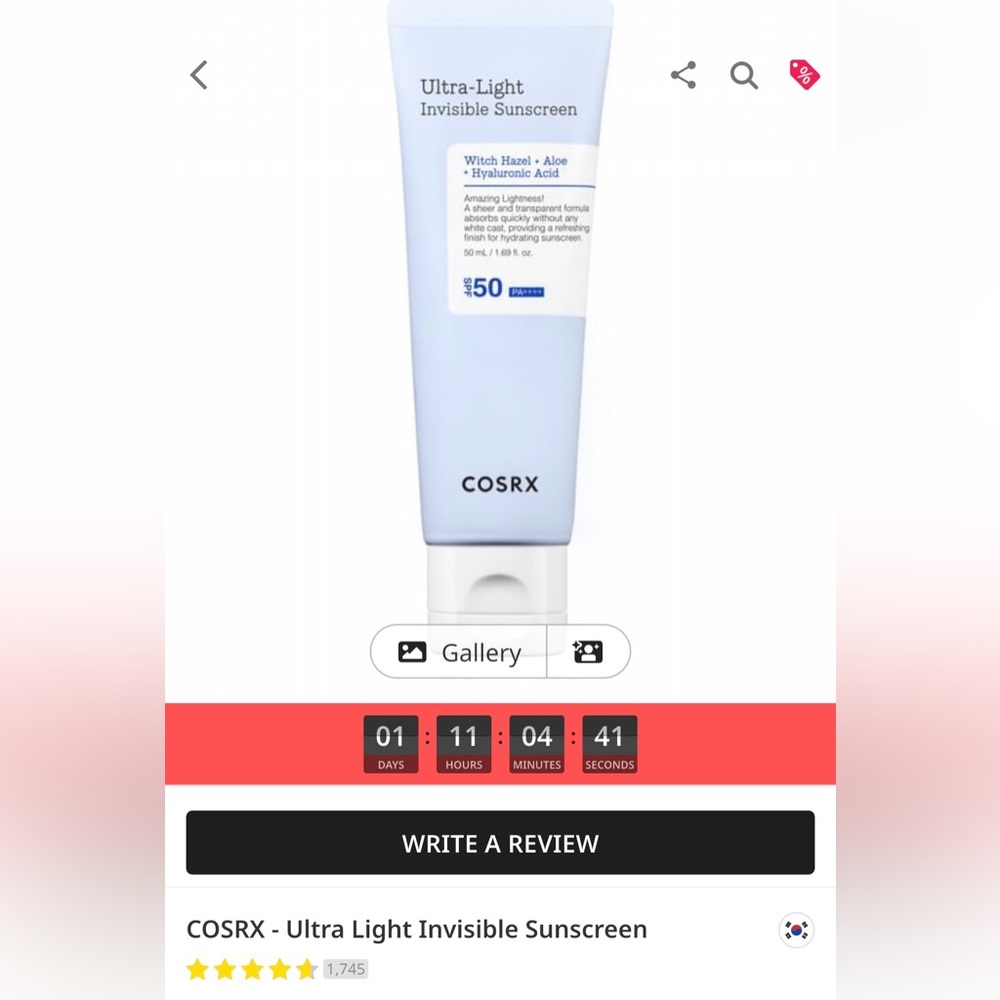 4 Pack of COSRX Ultra Light Invisible Sunscreen